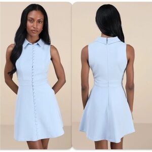 Lulus  Blue Pinstriped Collared Mini Dress With Pockets NWT Size L Large